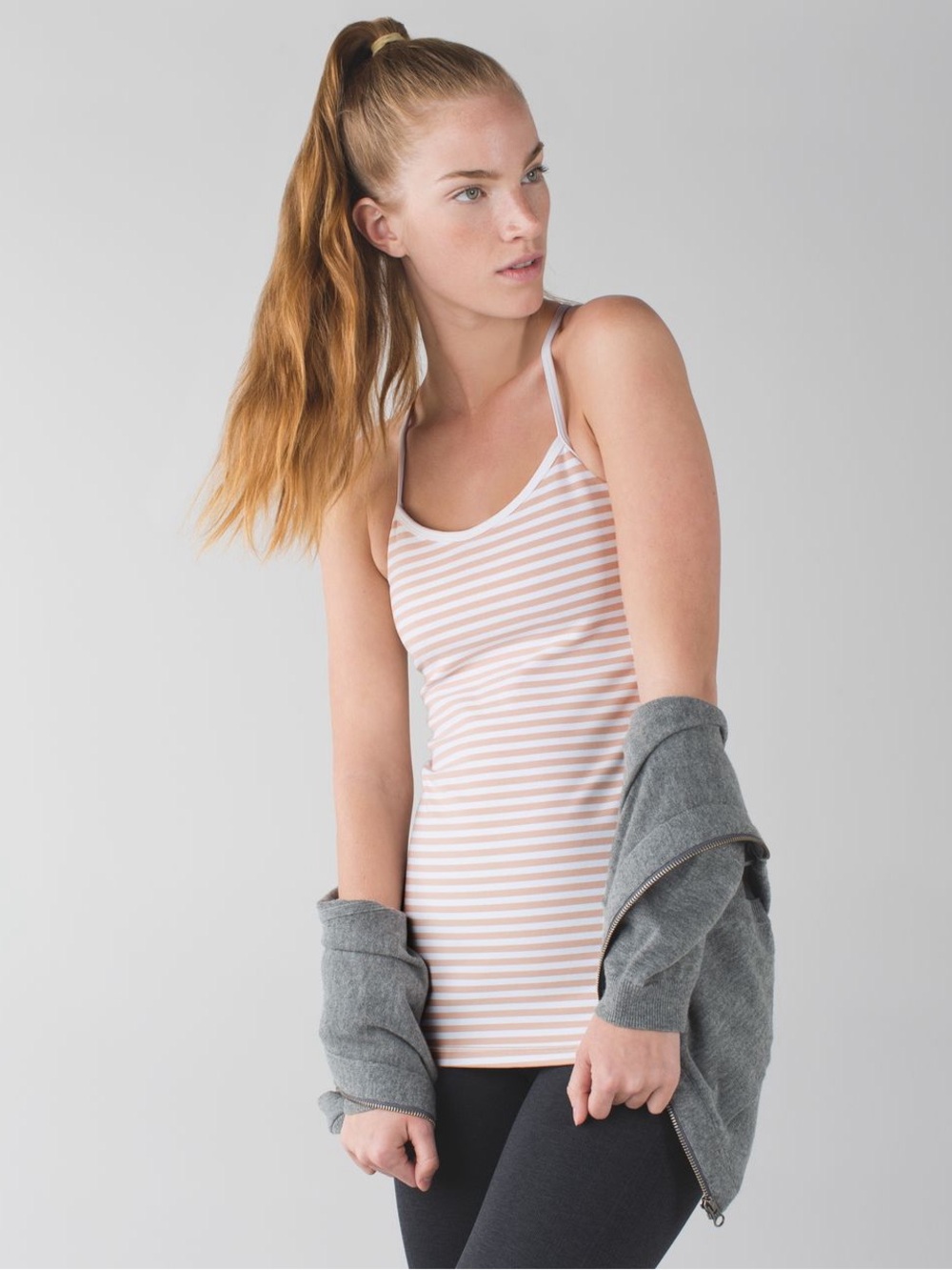 Lululemon Power Y Tank - Size 6 - Tan/White Stripe